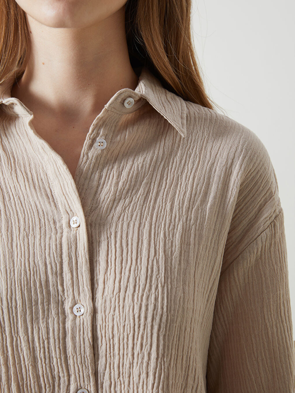 LCW Vision Beige Textured Women Shirt