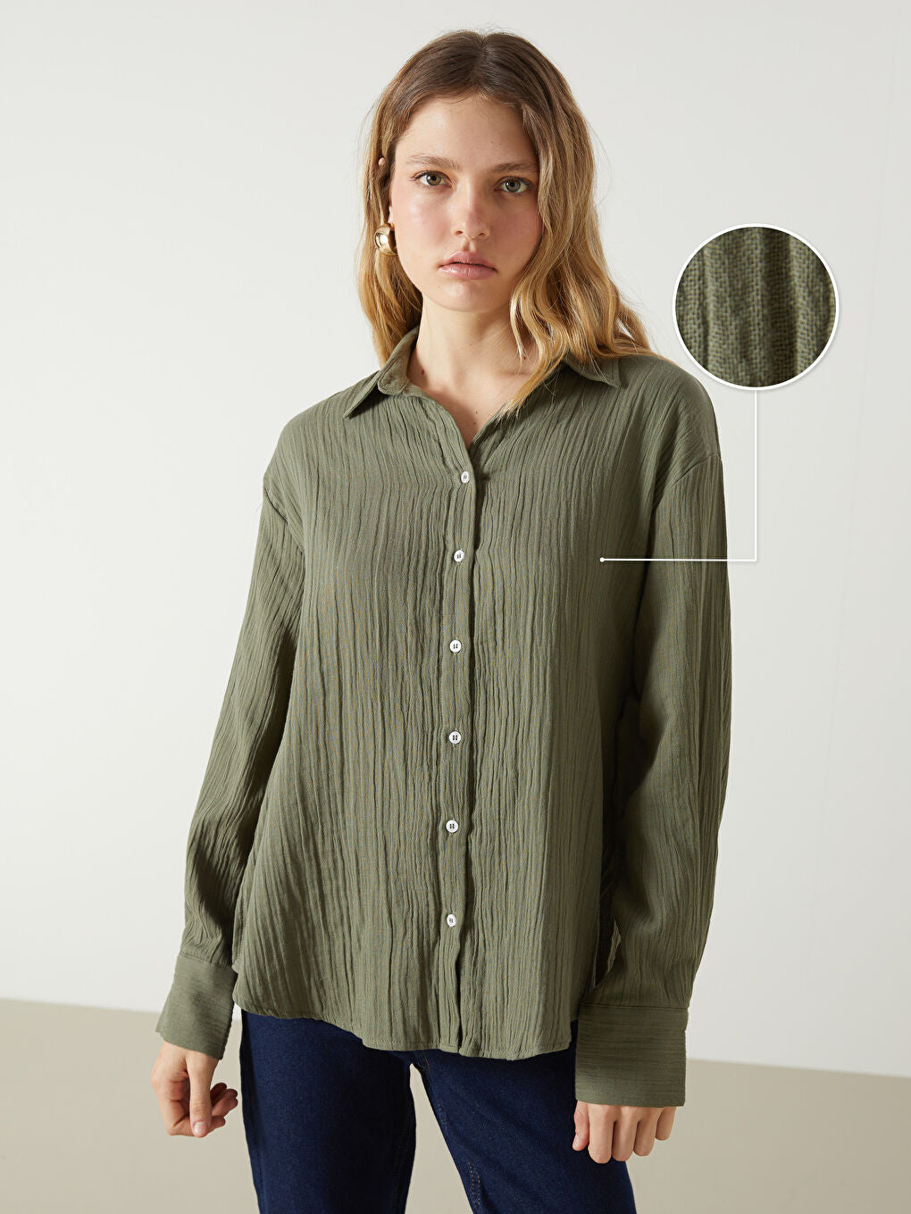 LCW Vision Beige Textured Women Shirt