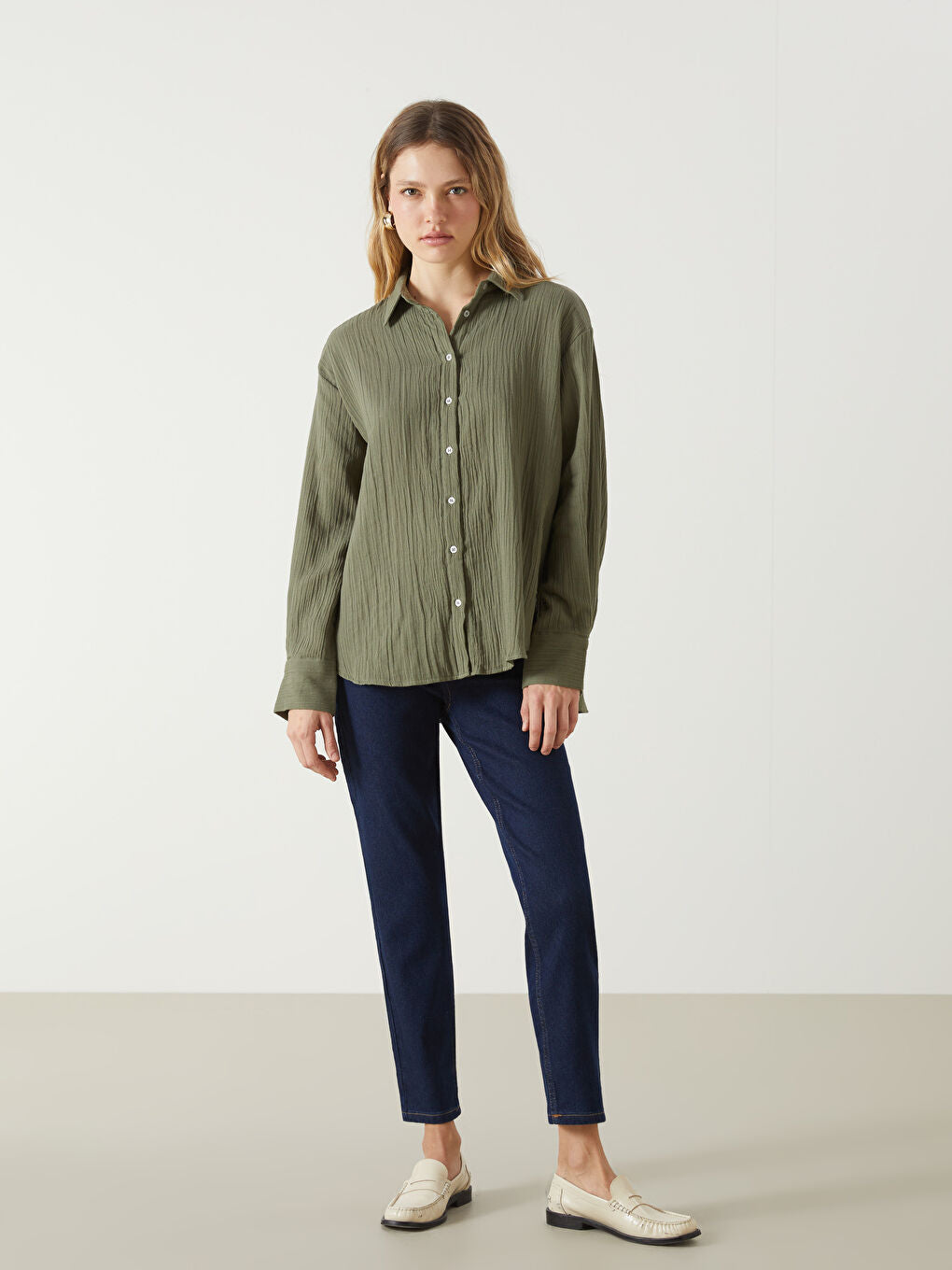LCW Vision Beige Textured Women Shirt