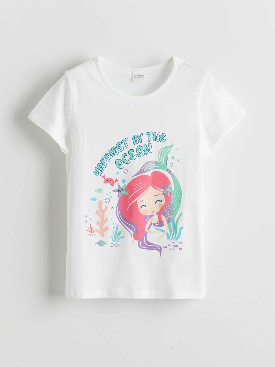 LCW Kids White Crew Neck Girls Capri Pajama Set