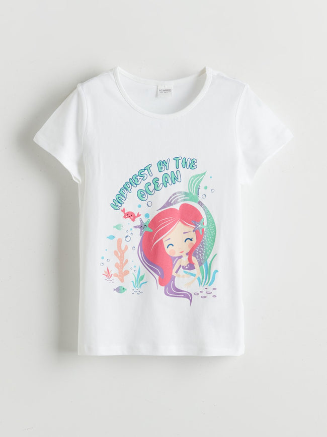 LCW Kids White Crew Neck Girls Capri Pajama Set Main Image