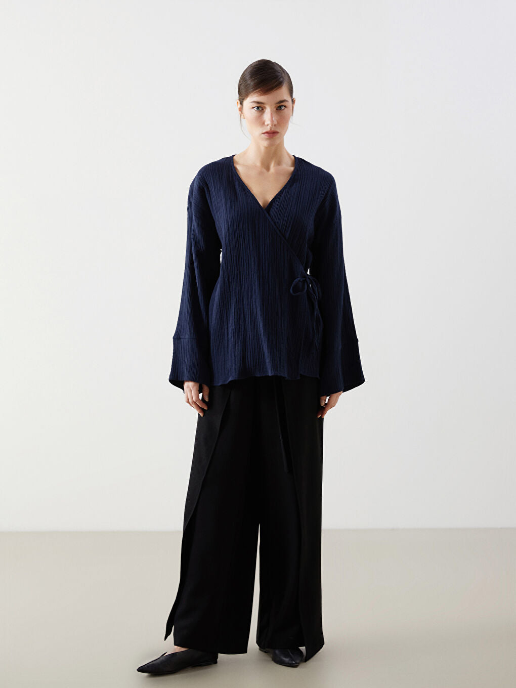 LCW Vision Khaki Double Breasted Textured Women Kimono