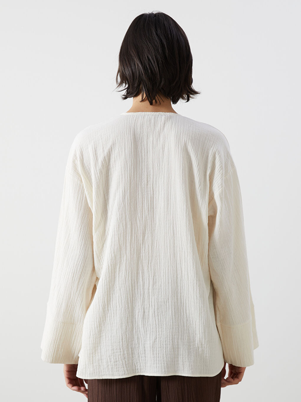 LCW Vision Khaki Double Breasted Textured Women Kimono