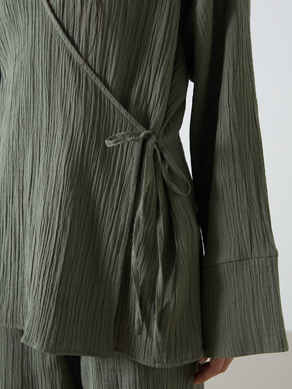 LCW Vision Khaki Double Breasted Textured Women Kimono