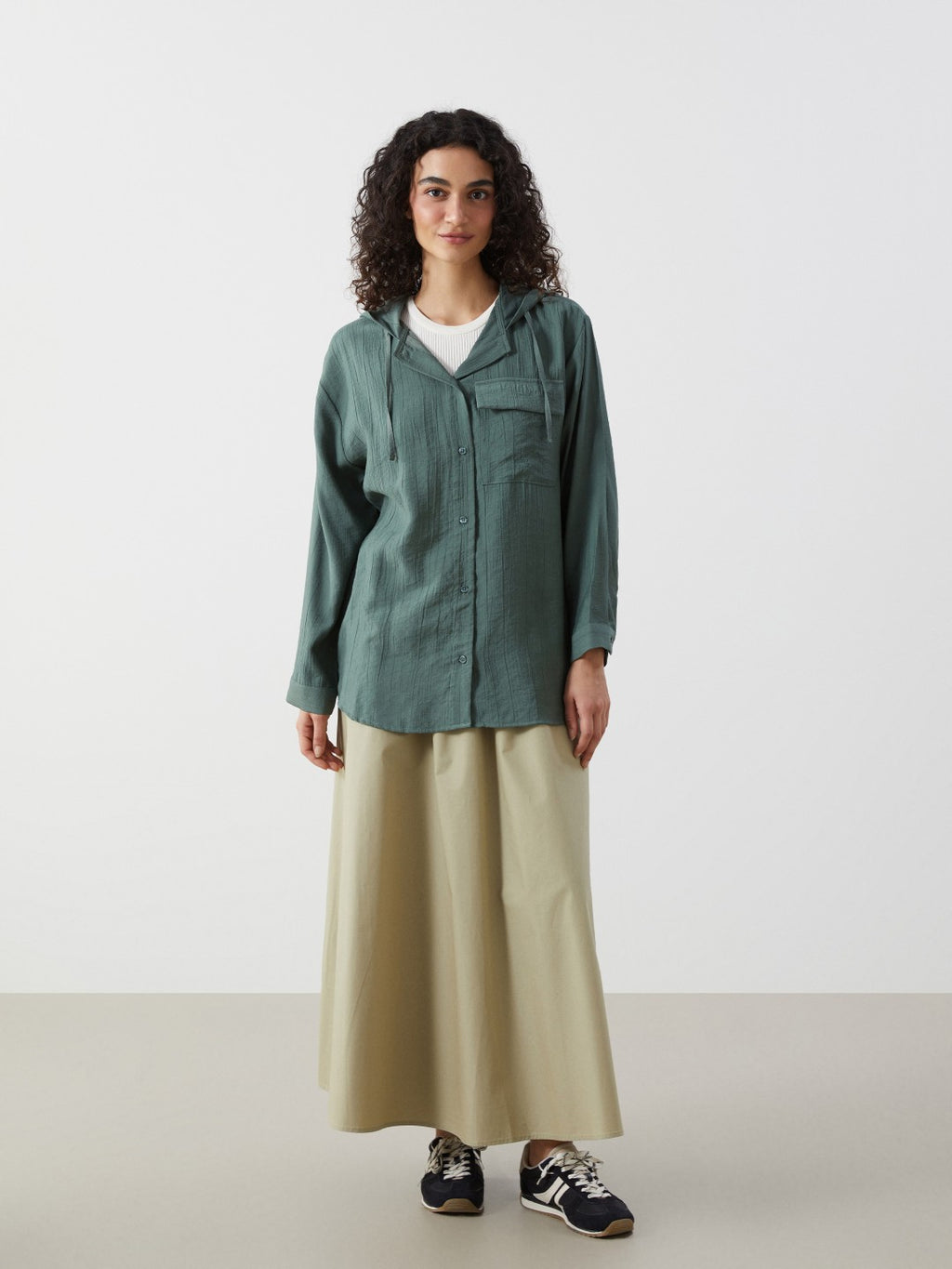 LCW Modest Hooded Textured Oversize Crinkle Women Tunic