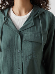 LCW Modest Hooded Textured Oversize Crinkle Women Tunic