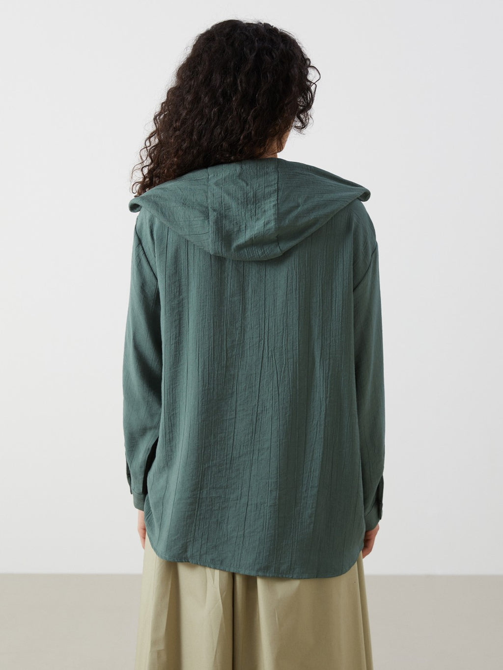 LCW Modest Hooded Textured Oversize Crinkle Women Tunic