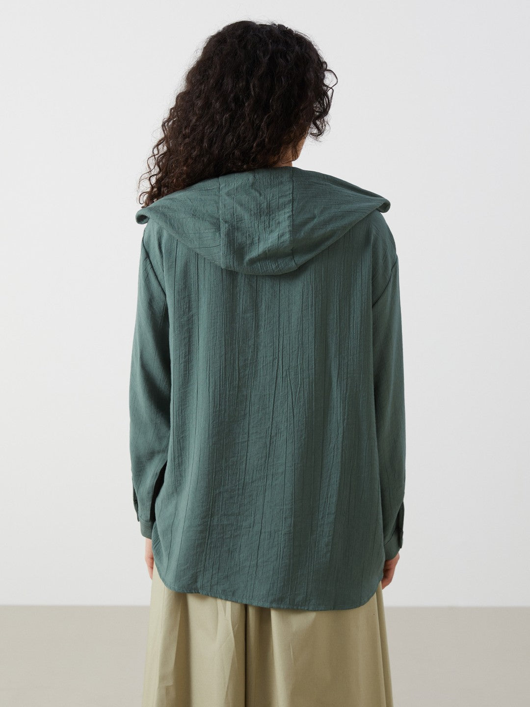 LCW Modest Hooded Textured Oversize Crinkle Women Tunic