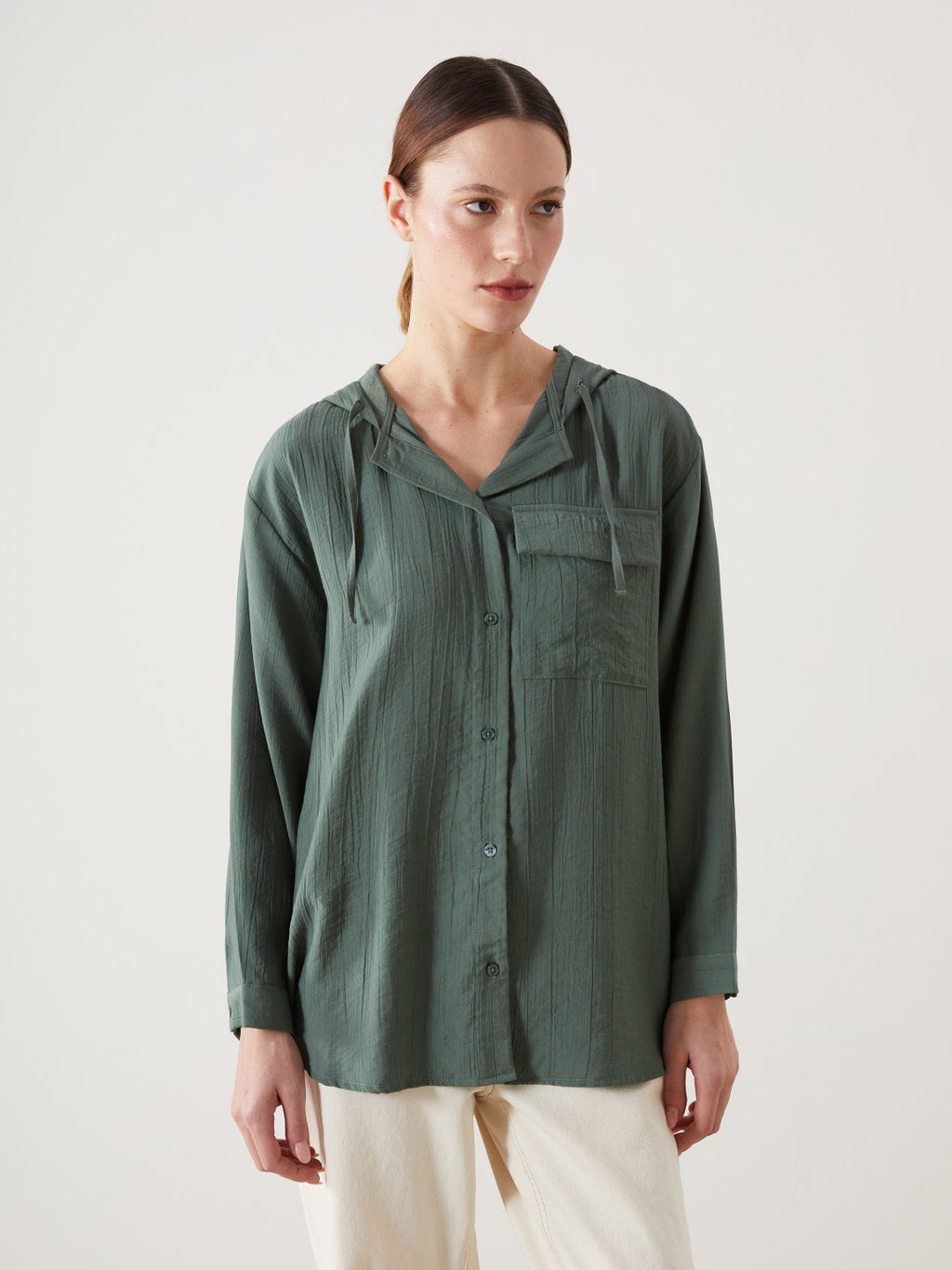 LCW Modest Hooded Textured Oversize Crinkle Women Tunic