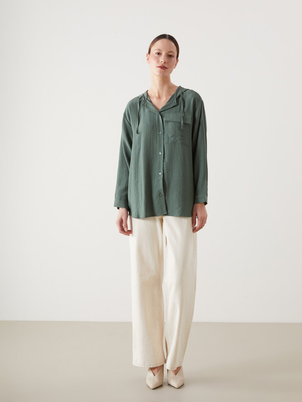 LCW Modest Hooded Textured Oversize Crinkle Women Tunic