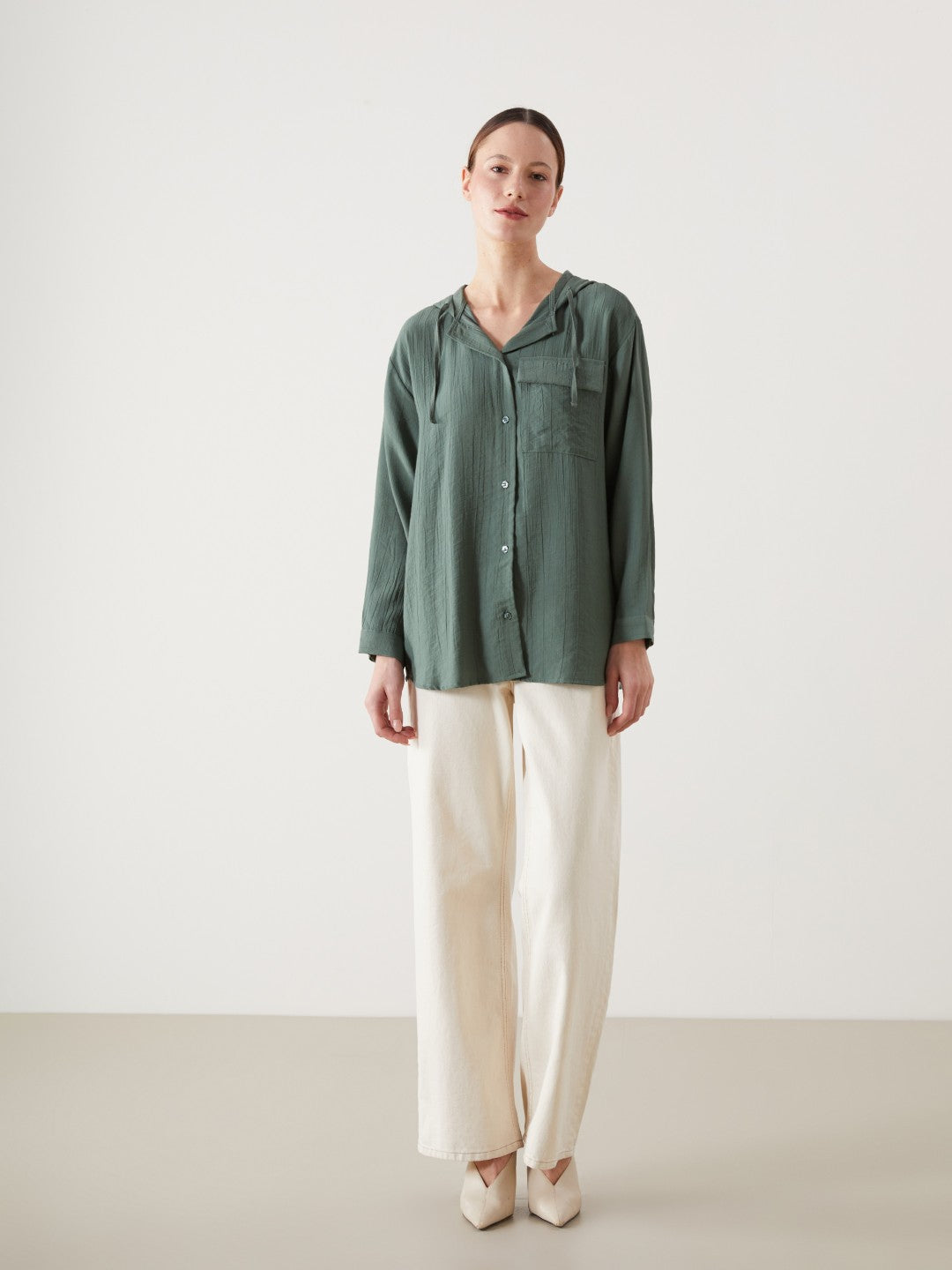 LCW Modest Hooded Textured Oversize Crinkle Women Tunic