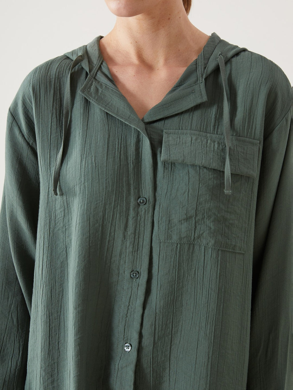 LCW Modest Hooded Textured Oversize Crinkle Women Tunic