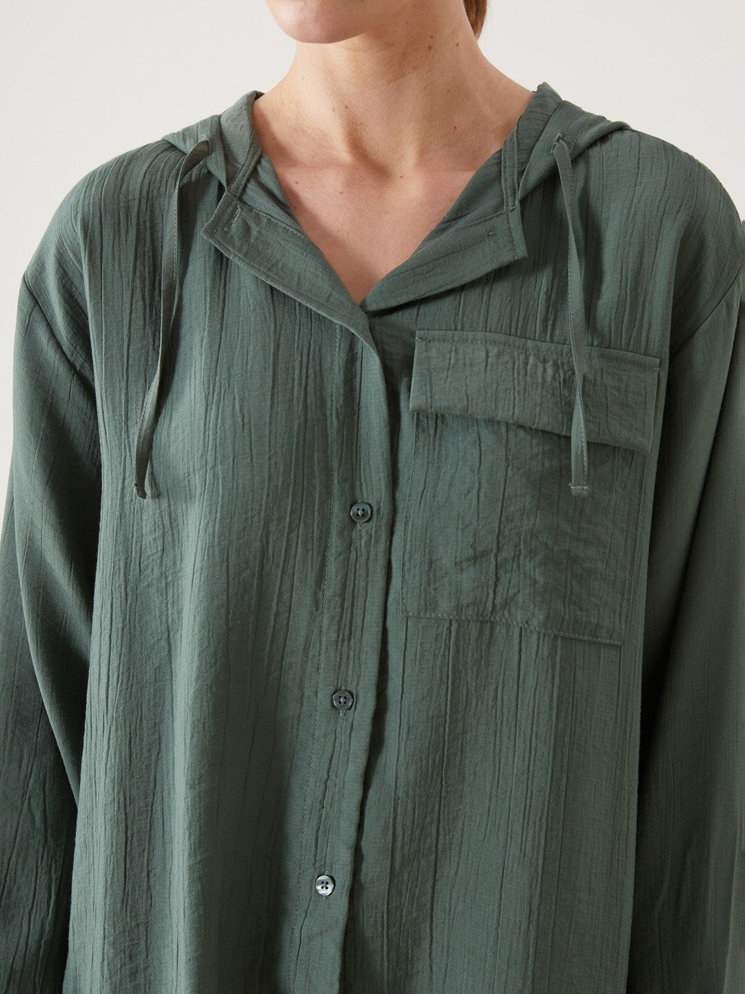 LCW Modest Hooded Textured Oversize Crinkle Women Tunic