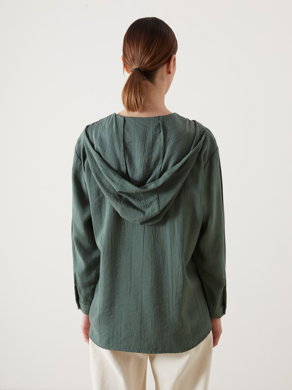 LCW Modest Hooded Textured Oversize Crinkle Women Tunic