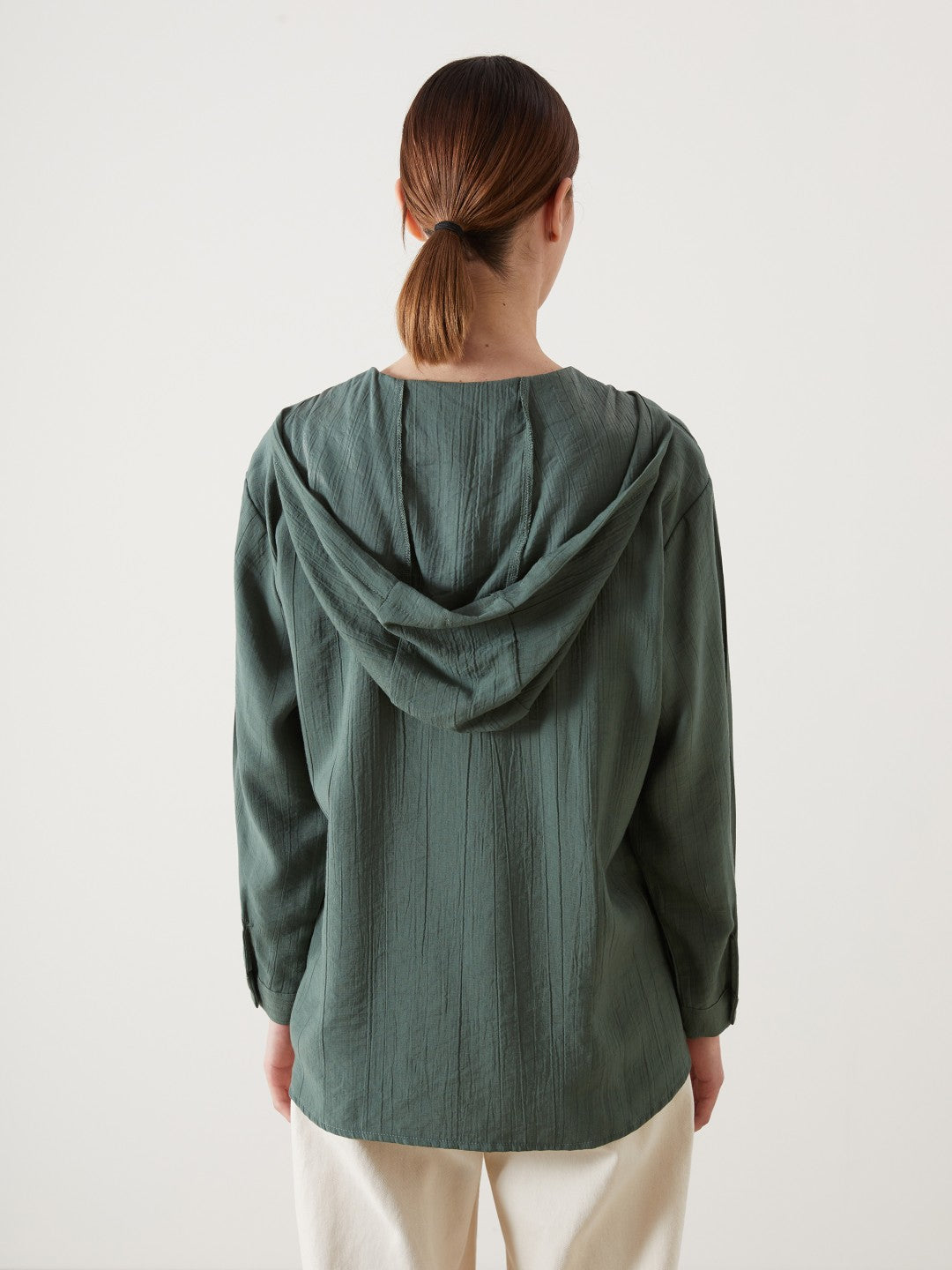 LCW Modest Hooded Textured Oversize Crinkle Women Tunic