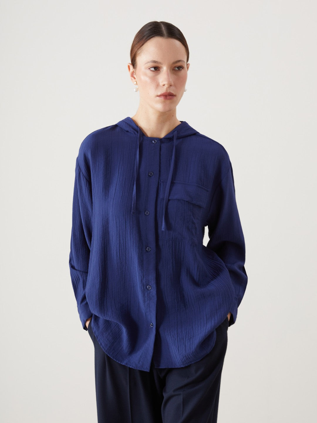 LCW Modest Hooded Textured Oversize Crinkle Women Tunic