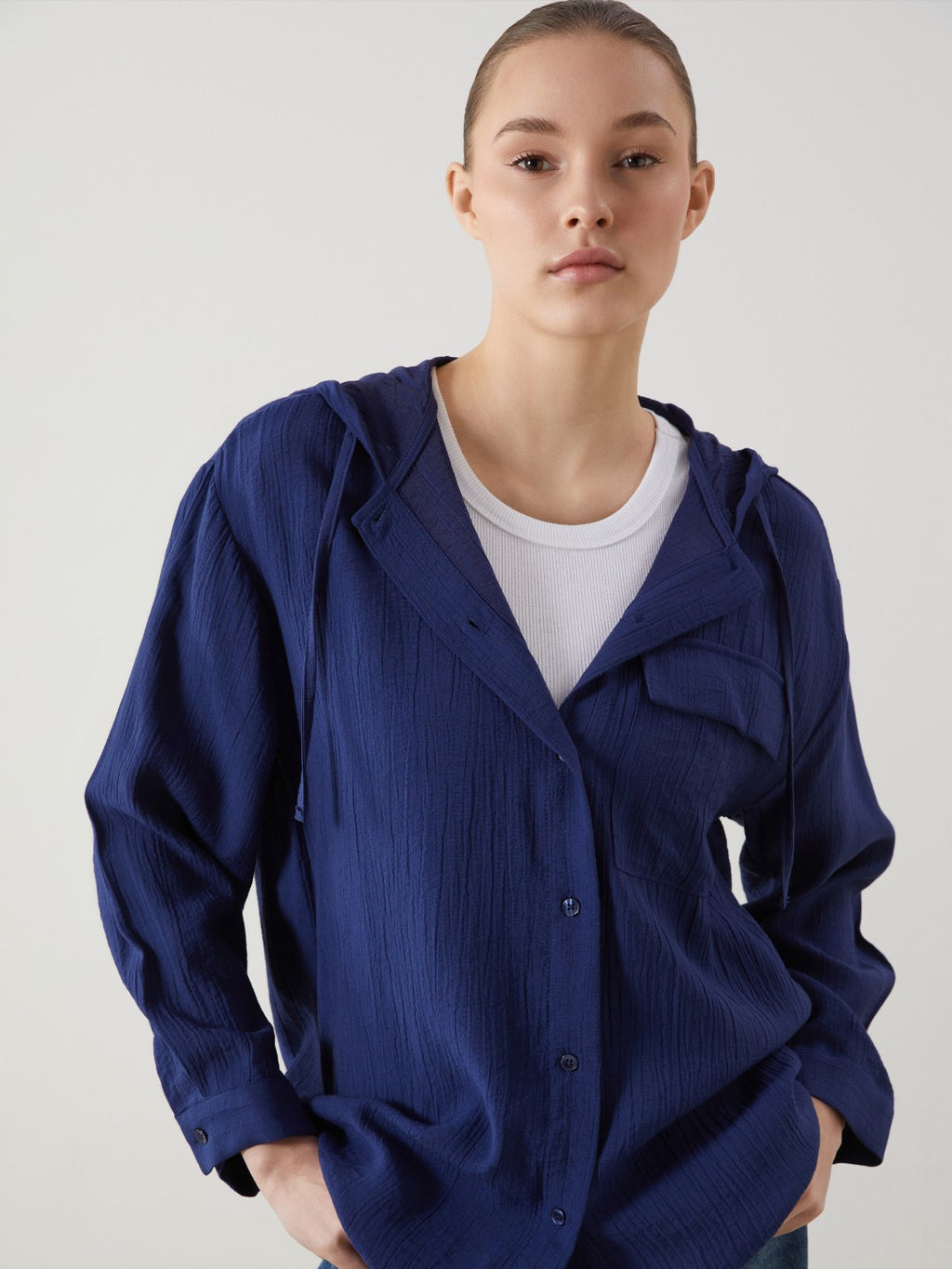 LCW Modest Hooded Textured Oversize Crinkle Women Tunic