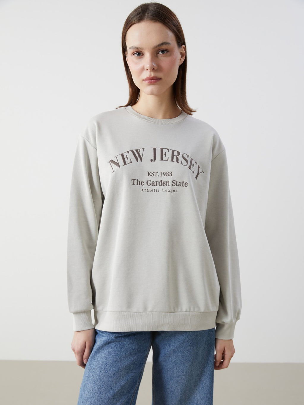 Xside Crew Neck New Jersey Embroidered Women Sweatshirt