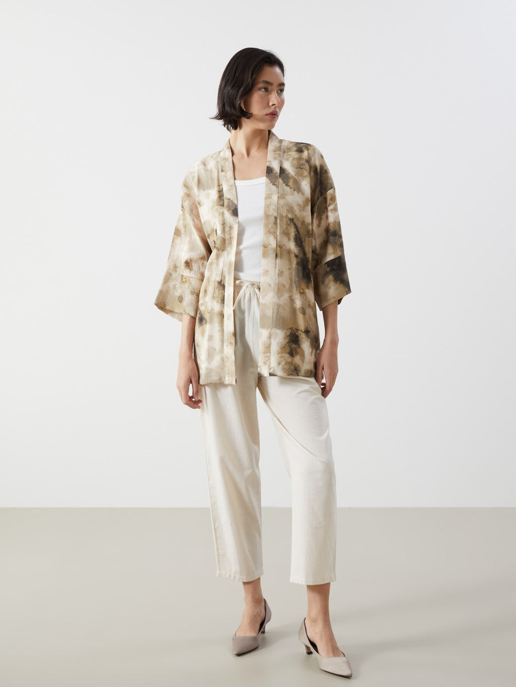 LCW Vision Shawl Collar Patterned Oversize Women Kimono