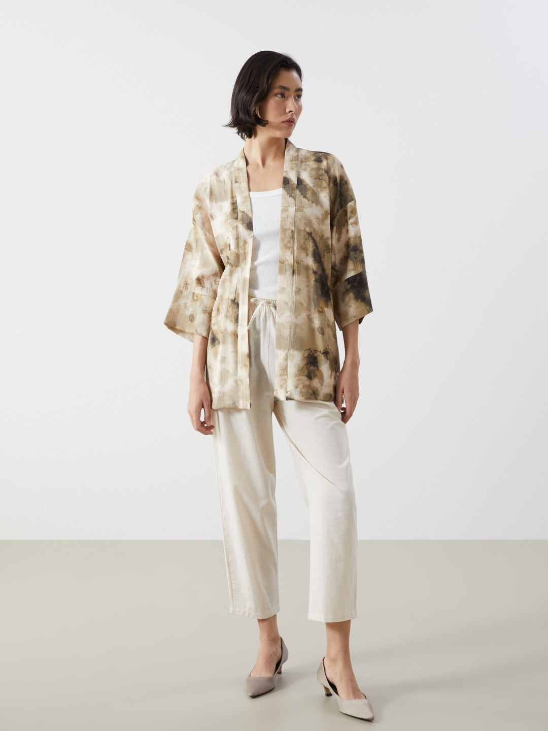 LCW Vision Shawl Collar Patterned Oversize Women Kimono