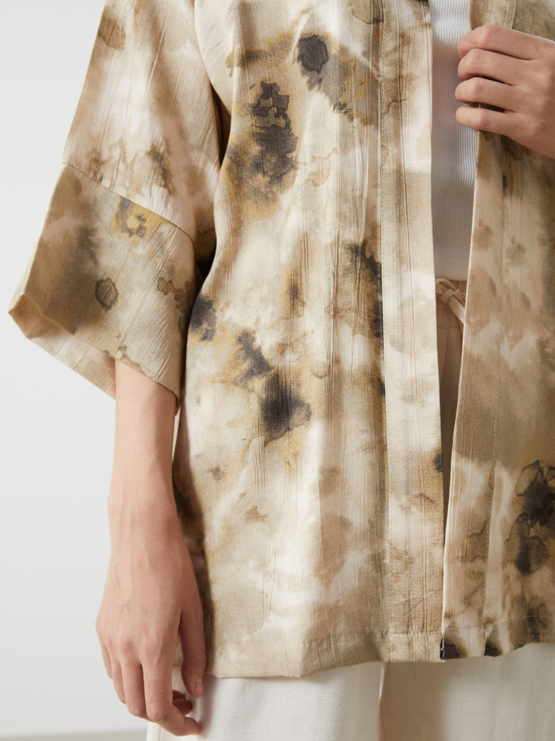 LCW Vision Shawl Collar Patterned Oversize Women Kimono