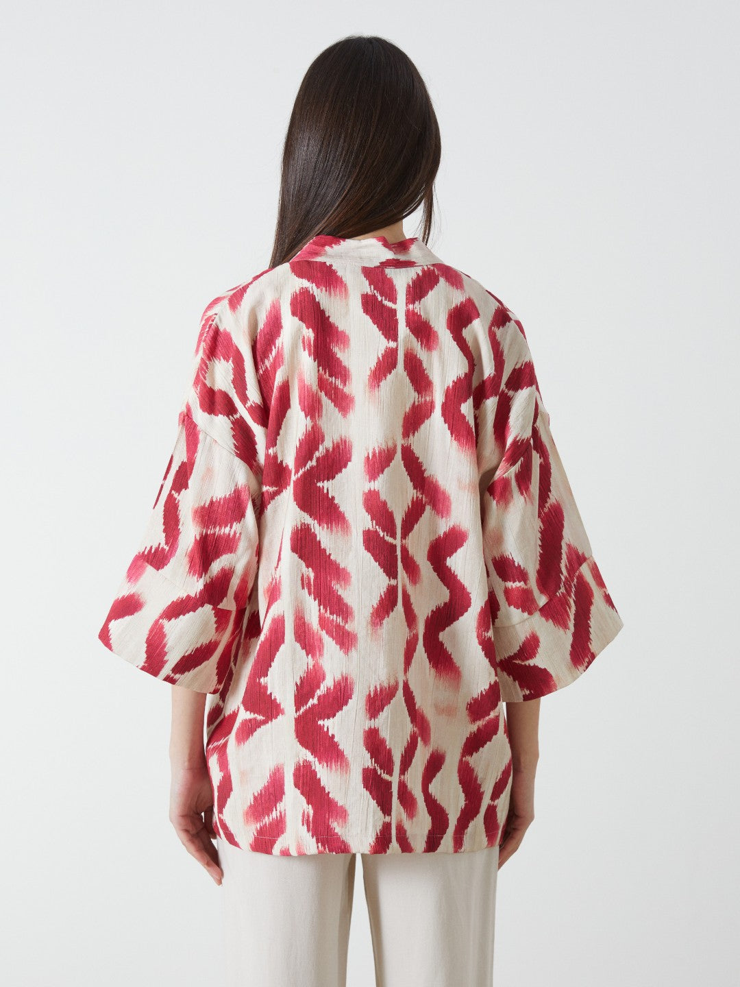LCW Vision Shawl Collar Patterned Oversize Women Kimono