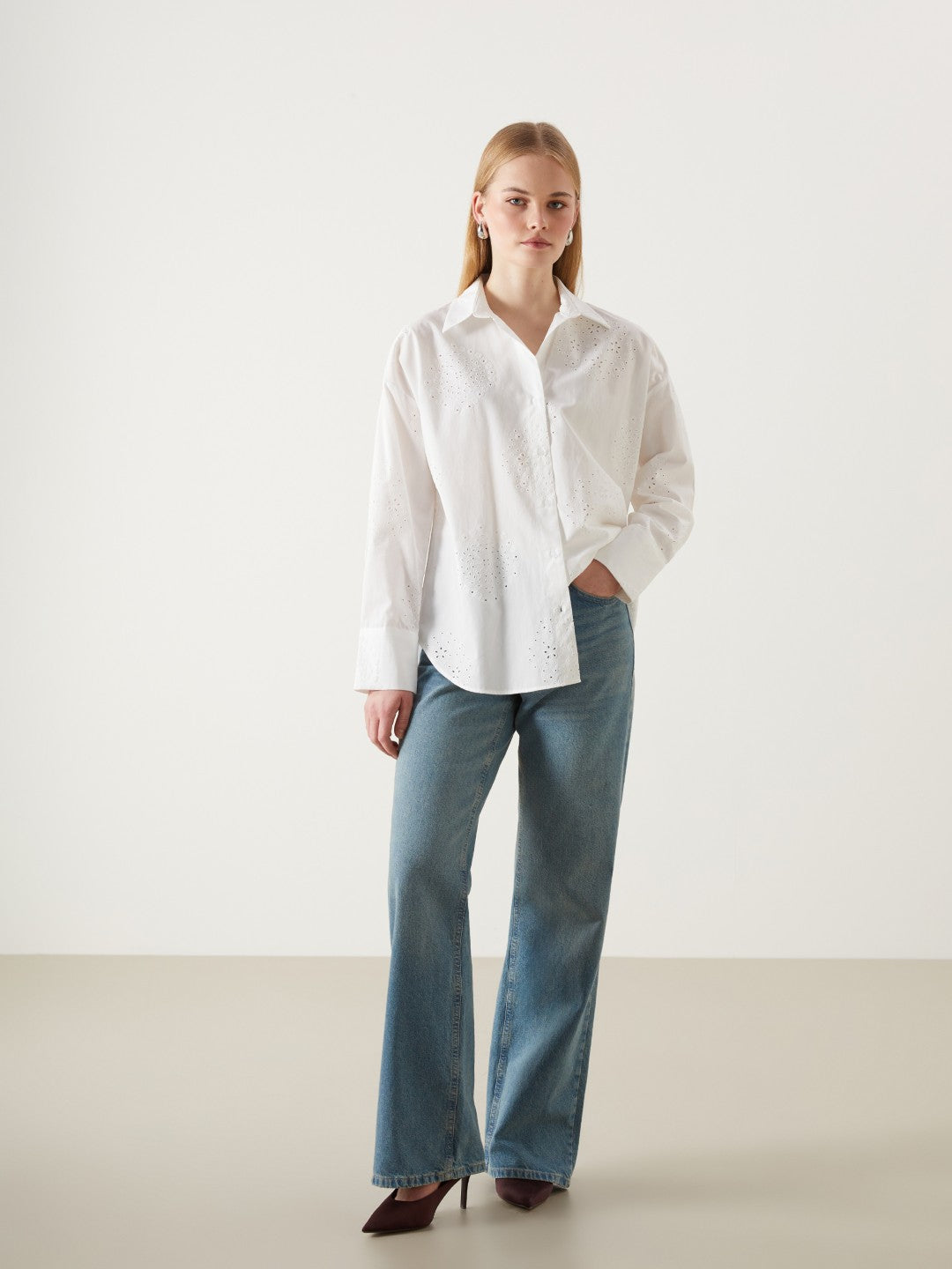 LCW Vision Openwork Oversize Women Shirt