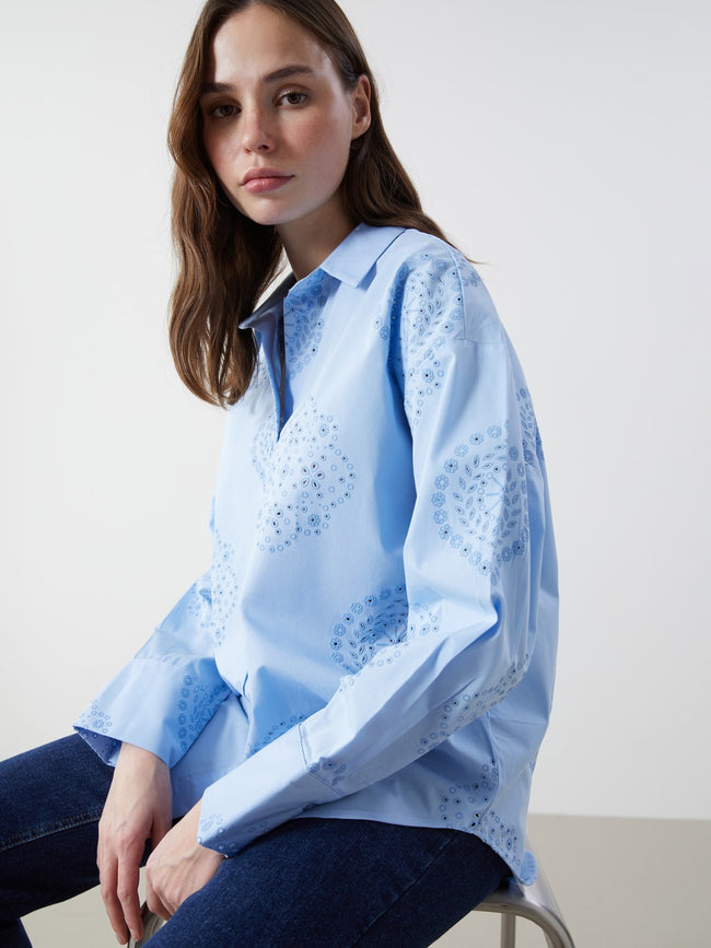LCW Vision Openwork Oversize Women Shirt Hover Image
