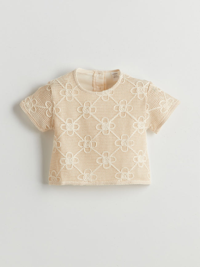 LCW Kids Crew Neck Embroidered Girls T-Shirt Hover Image