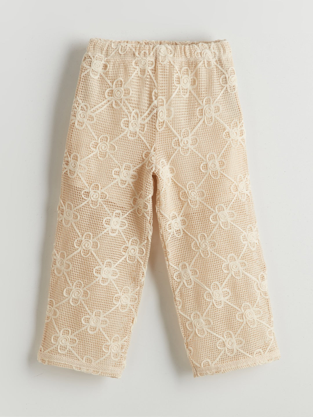 LCW Kids Elastic Waist Floral Lace Girl Trousers