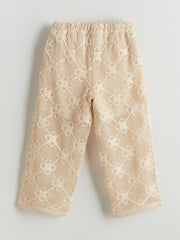 LCW Kids Elastic Waist Floral Lace Girl Trousers