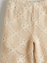 LCW Kids Elastic Waist Floral Lace Girl Trousers