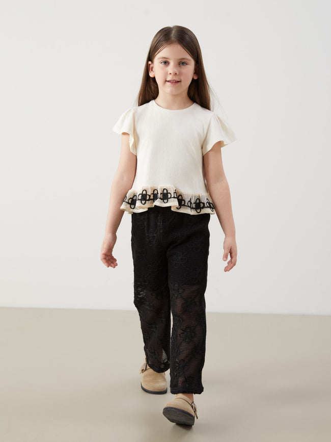 LCW Kids Elastic Waist Lace Girls Trousers Main Image