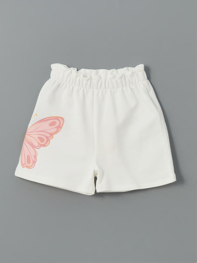 LCW Kids Elastic Waist Butterfly Printed Girls Shorts Hover Image