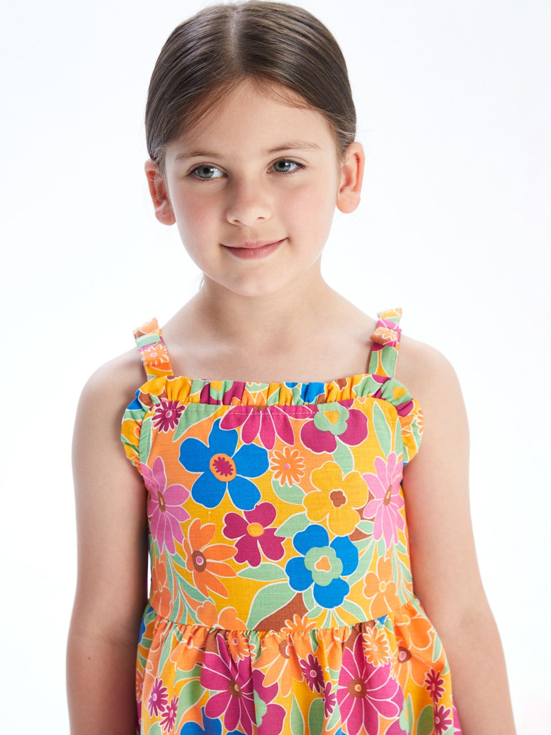 LCW Kids Floral Ruffle Girls Linen Dress