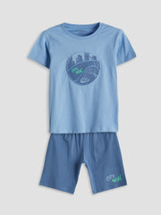 LCW Kids Crew Neck Boy Shorts Pajama Set