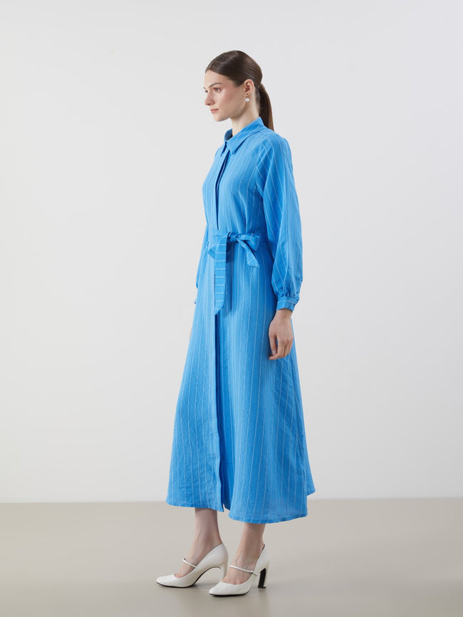 LCW Modest Striped Women Shirt Dress Hover Image