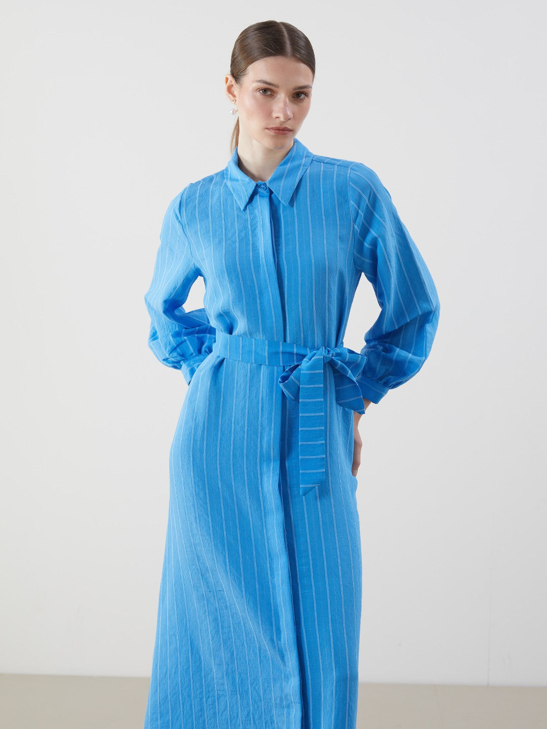 LCW Modest Striped Women Shirt Dress