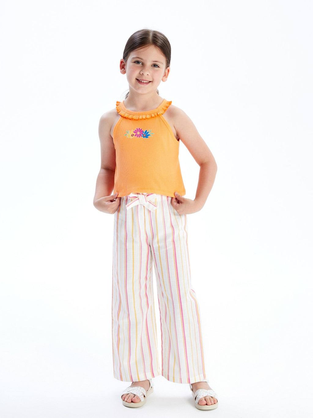 LCW Kids Striped Linen Blend Girls Trousers