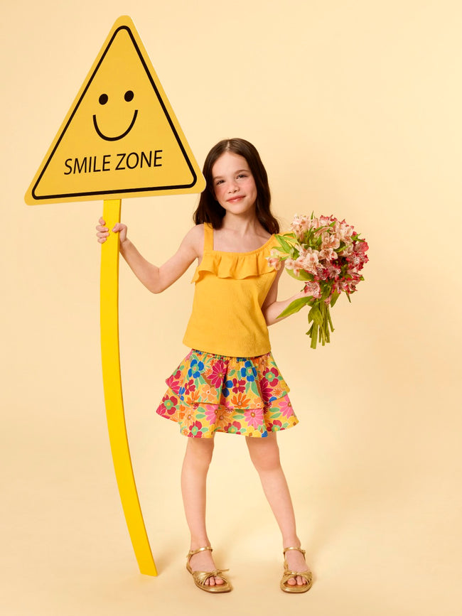 LCW Kids Elastic Waist Floral Girl Skirt Hover Image