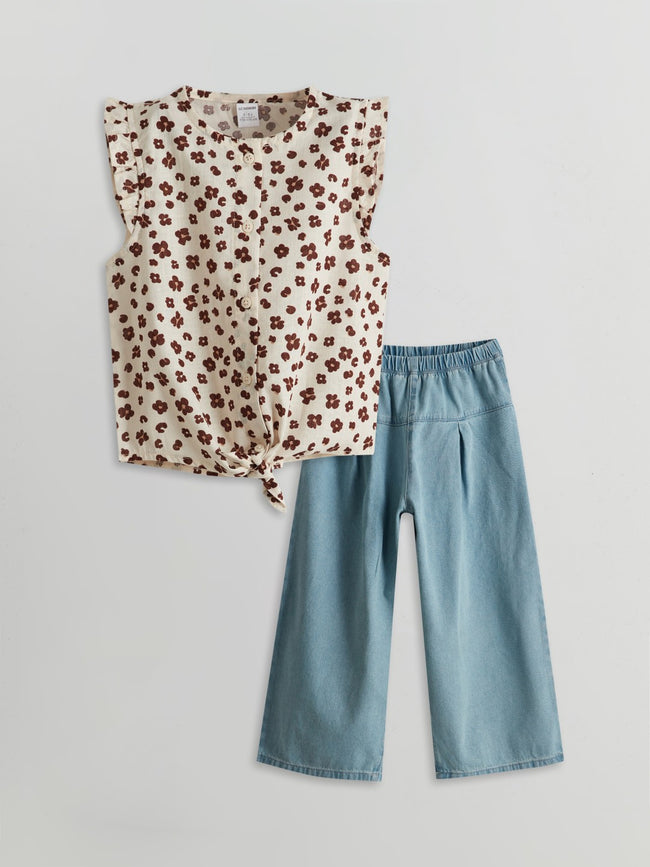 LCW Kids Floral Girl Shirt And Pants 2-Pack Hover Image