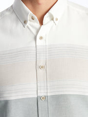 LCWAIKIKI Classic Green Regular Fit Long Sleeve Striped Men Shirt