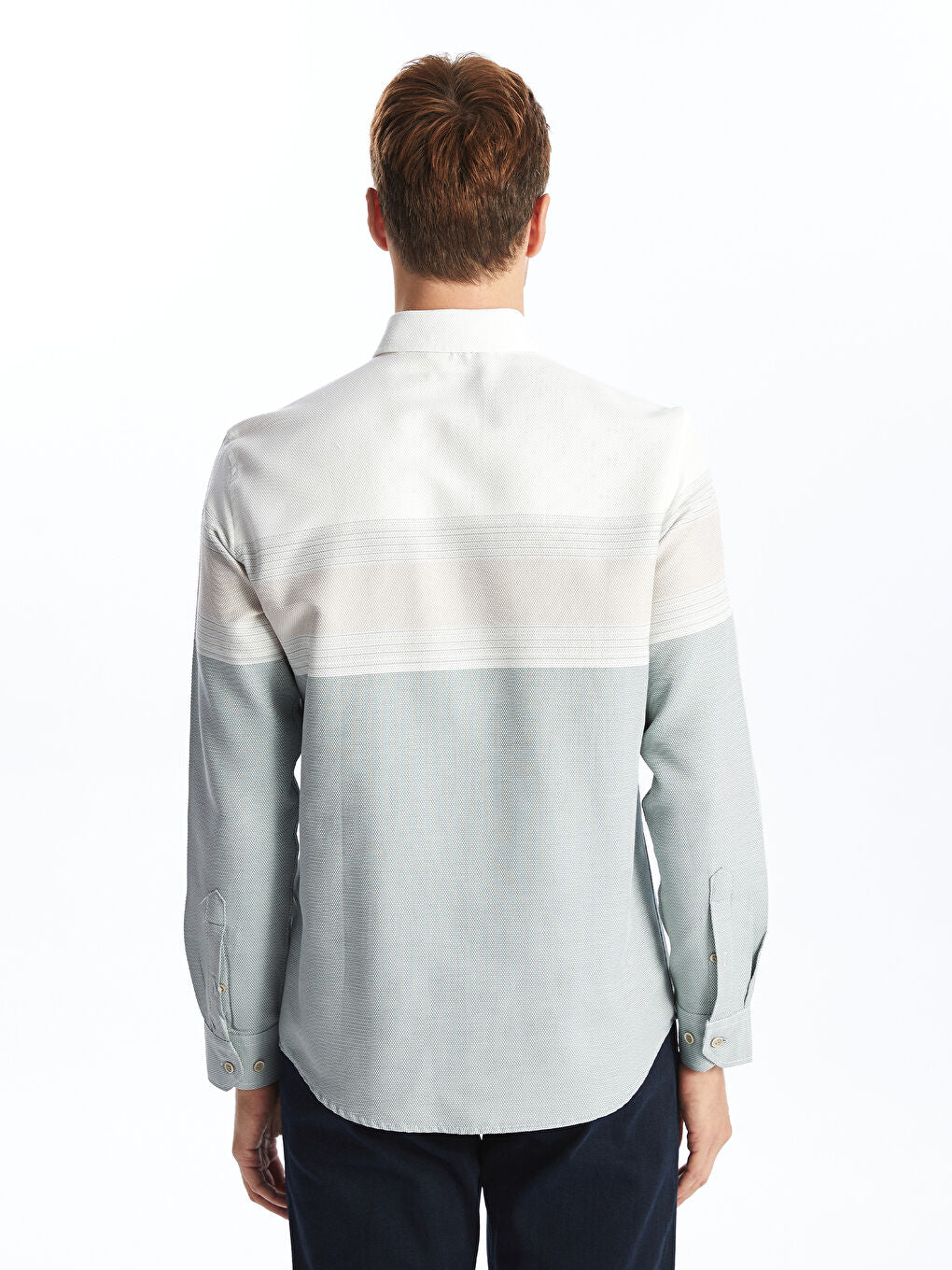 LCWAIKIKI Classic Green Regular Fit Long Sleeve Striped Men Shirt