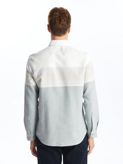 LCWAIKIKI Classic Green Regular Fit Long Sleeve Striped Men Shirt