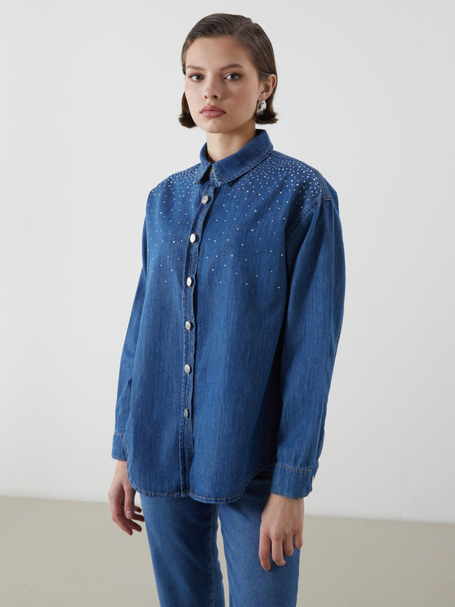 LCW Classic Stone Women Jean Shirt Hover Image