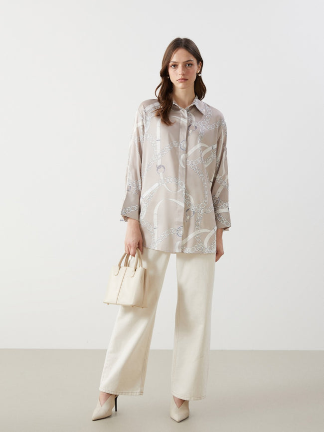 LCW Modest Patterned Satin Women Shirt Tunic Main Image