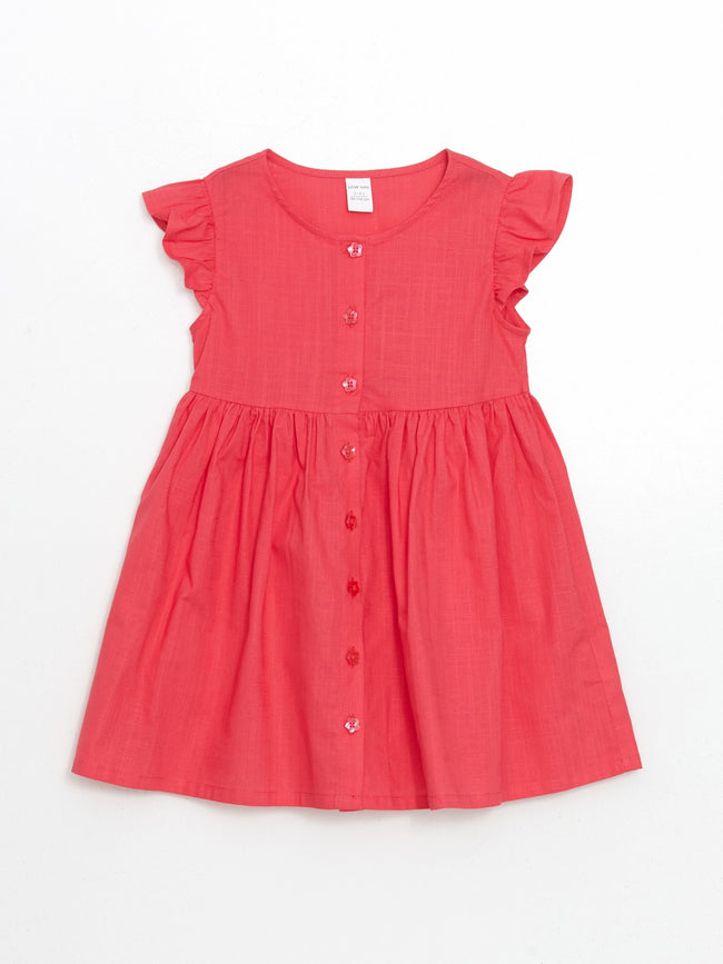LCW Kids Pleated Girl Linen Look Shirt Dress Hover Image