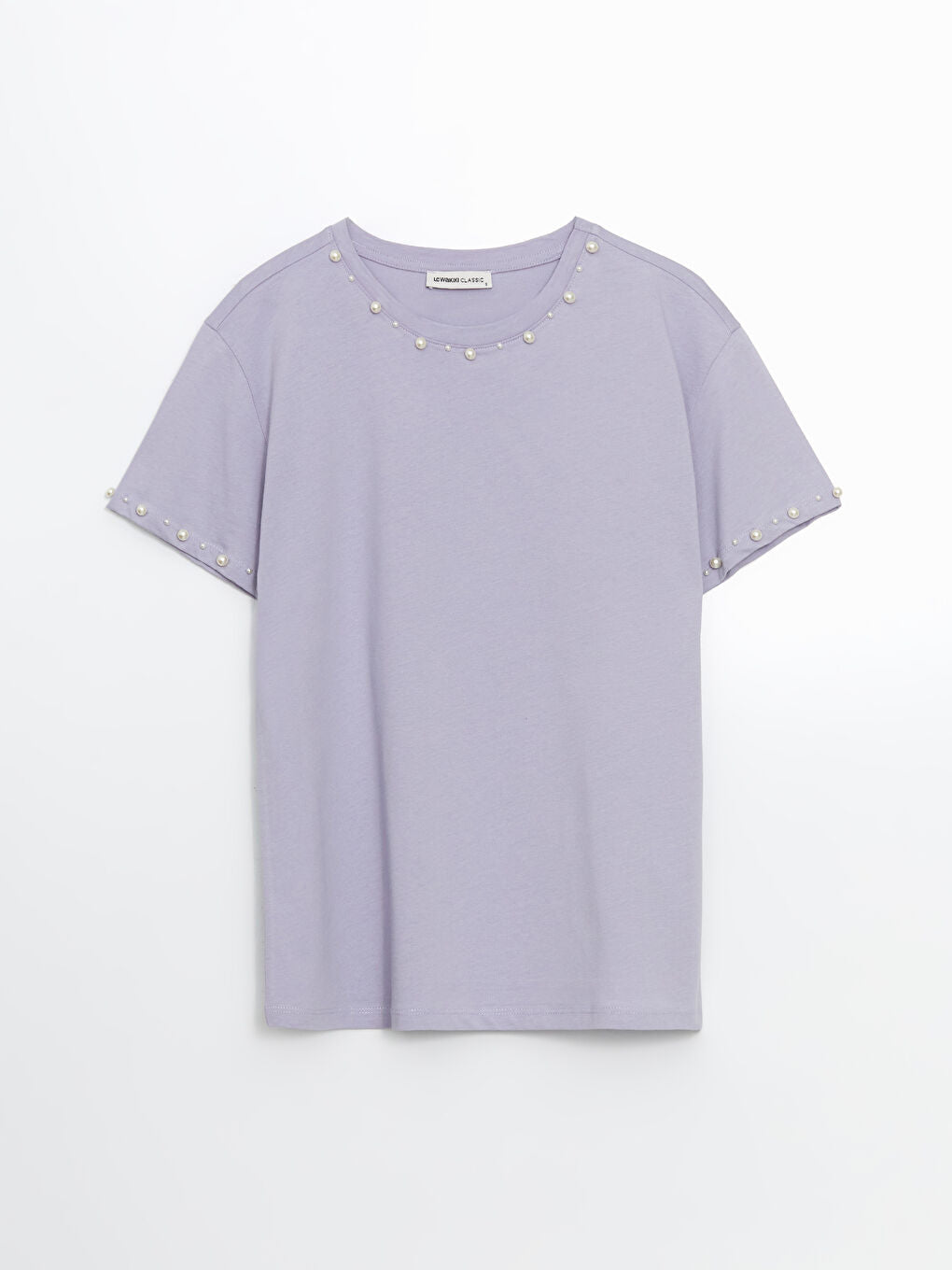 LCWAIKIKI Classic Lilac Crew Neck Beaded Women T-Shirt