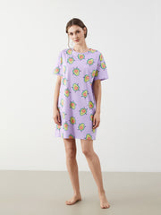 LCW Young Lilac Crew Neck Avocado Printed Women Nightgown