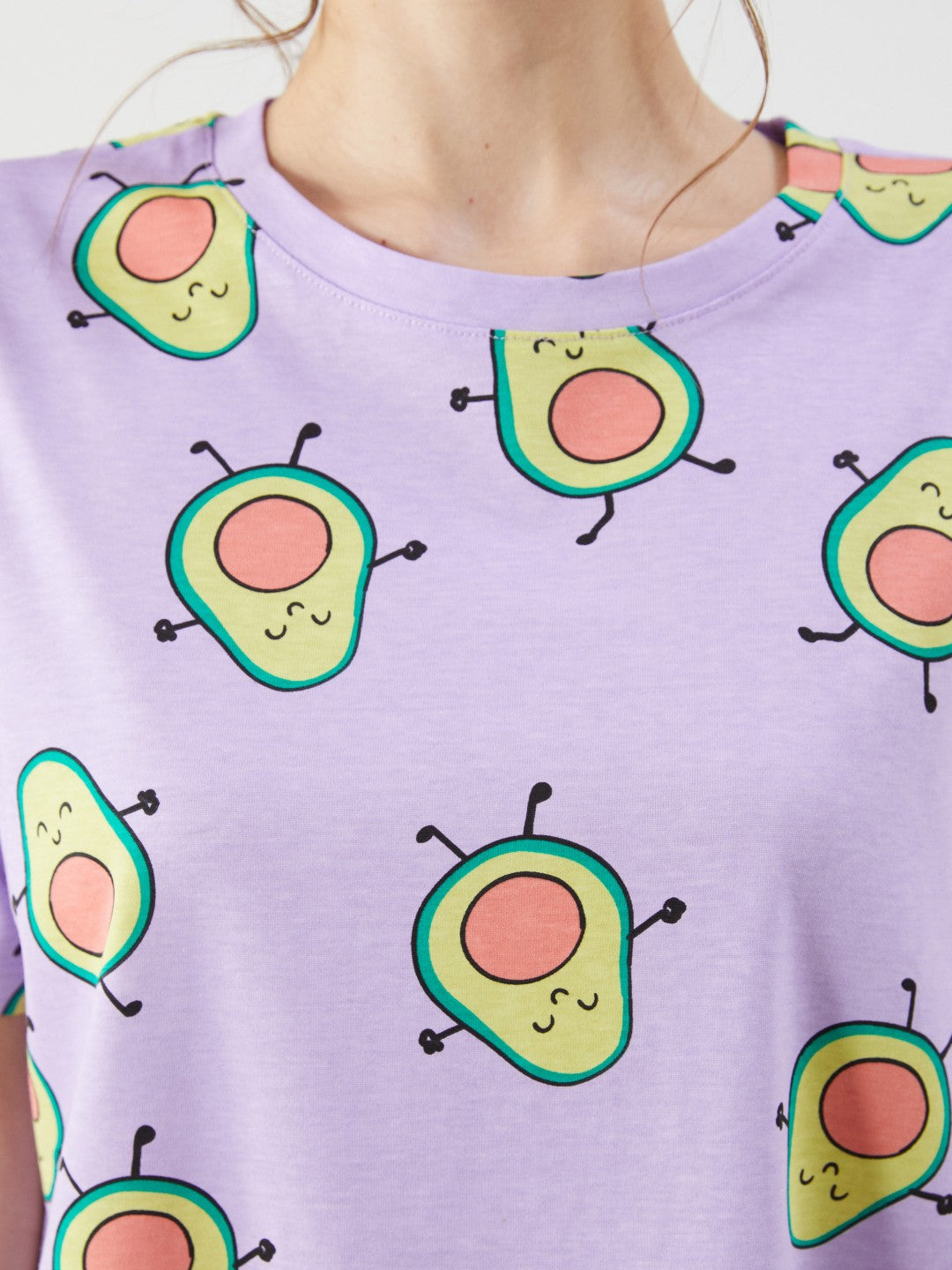 LCW Young Lilac Crew Neck Avocado Printed Women Nightgown